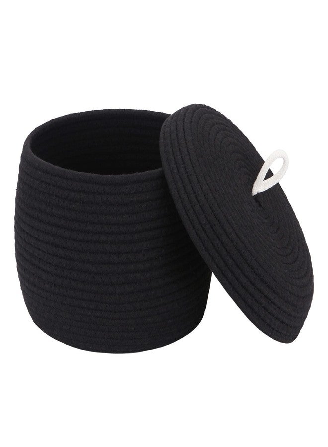 Sea Team Round Cotton Rope Storage Basket with Lid, Decorative Woven Storage Bin, Pot, Caddy, Organizer, Container for Snacks, Towels, Plants, 10 x 7.5 Inches (Small, Black) - Image 1